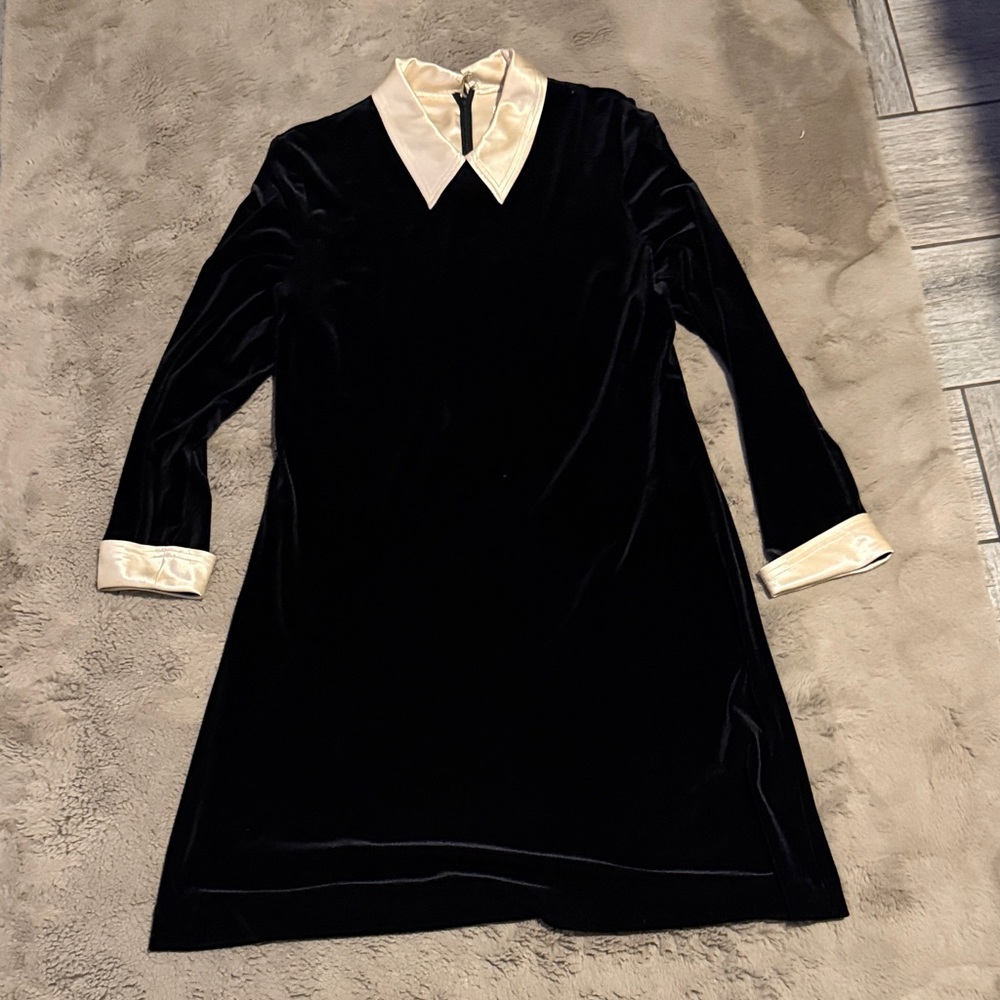 Talbots Black Velvet Dress with Cream Details